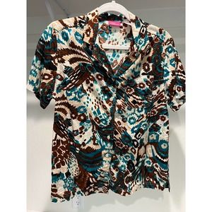 Pappagallo Vintage Women's Patterned Button‎ Up Shirt Size Small